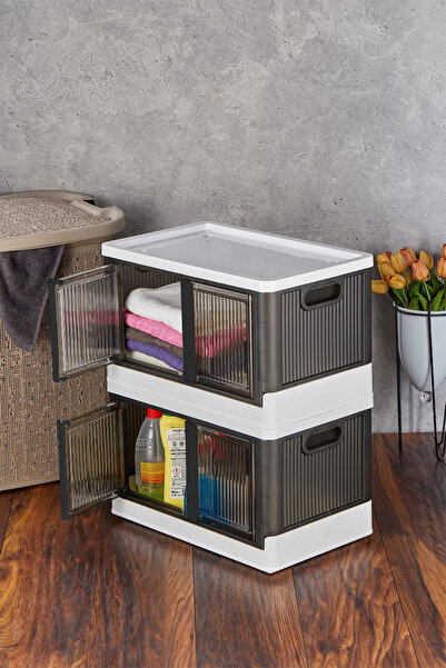 Fesya Home FOLDEX 2'li Çok Amaçlı İstiflenebilir Katlanır Düzenleyici Dolap Antrasit Renk