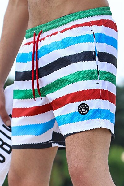 Madmext Pruhované klaretové červené plavkové šortky 2945