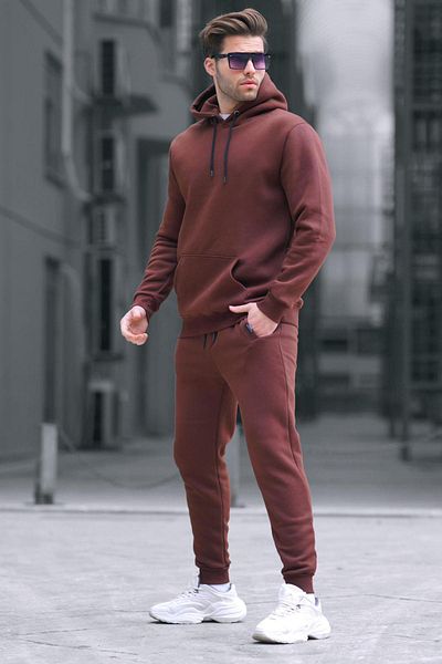 Madmext Σετ αθλητικής φόρμας με κουκούλα Bitter Brown Basic 5905