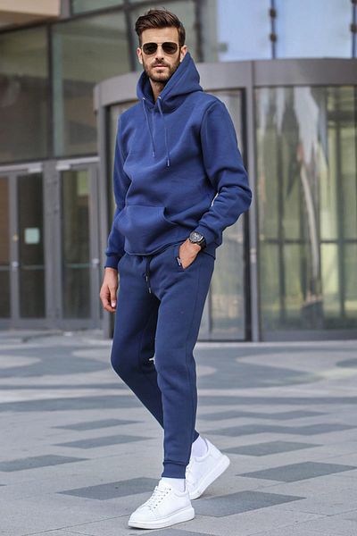 Madmext Σετ φόρμας βασικής φόρμας Navy Blue Hooded 5905