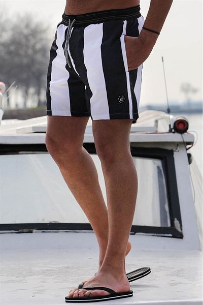 Madmext Schwarz gestreifte Herren-Badeshorts 6360