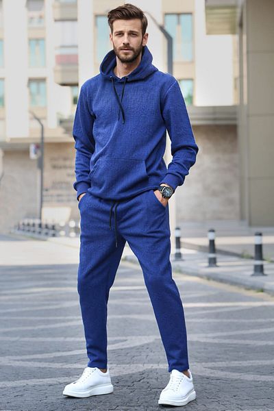 Madmext Navy Blue Hooded Basic Tracksuit Set 5903