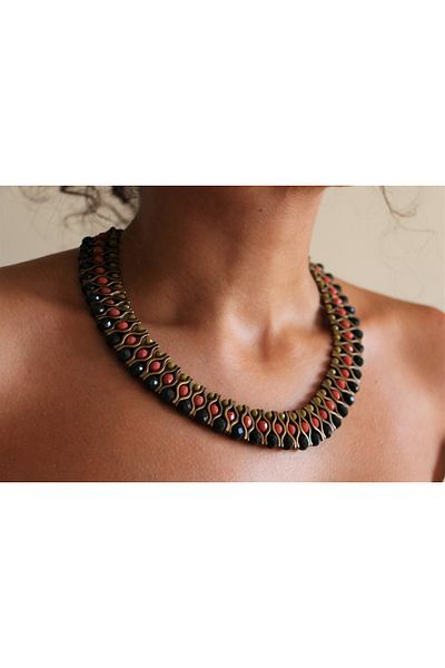 dela otantik Ethnic Authentic Handmade Lip Necklace – Design Jewelry with Knitting Pattern and Antique Bohemian Beads