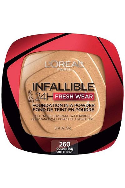L'Oreal Paris Pudrový make-up, L'Oreal, Infallible 24H Fresh Wear, make-up v pudru, odstín 260 Golden Sun, 9 g