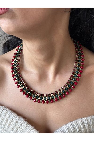 dela otantik Ethnic Authentic Handmade Lip Necklace – Design Jewelry with Knitting Pattern and Antique Bohemian Beads