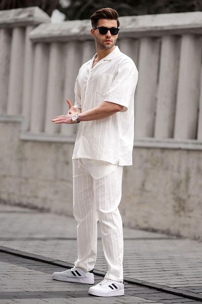Madmext Men's White Shirt-Pants Set 5936