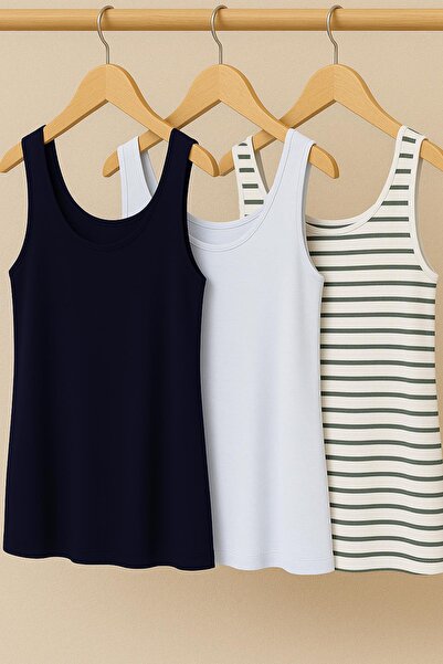 COTENCONCEPT 3 Pieces A-Line Comfortable Fit Basic Thick Strap Undershirt T-S...