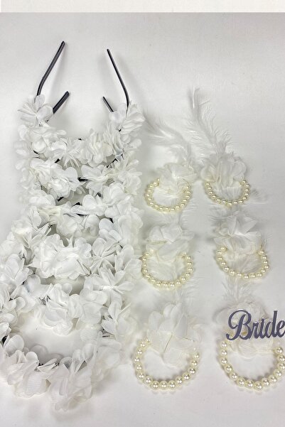 Fiyonks Atölye Bride Nedime Tacı ve Nedime Bilekliği Seti 6 Adet Taç 6 Adet B...