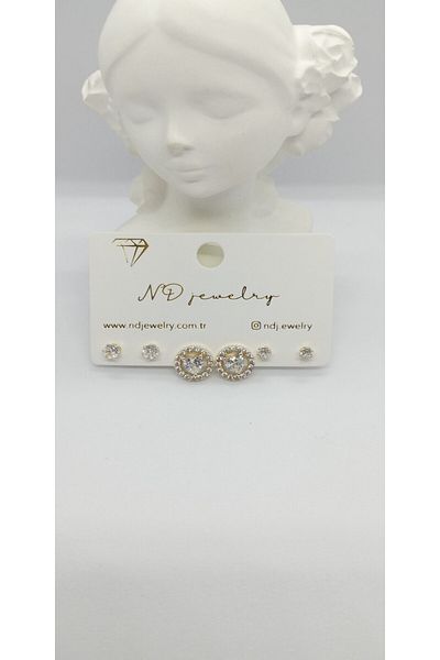 ndjewelry مجموعة أقراط من حجر الرغيف الفرنسي على شكل قلب ذهبي اللون