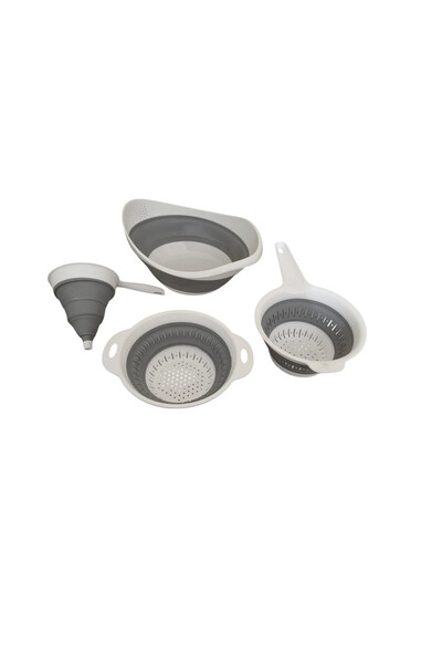 Leony 4Pcs Folding Accordian Strainer Kitchen Set (Rice Strainer, Round Strainer, Strainer with Handle and Funnel)
