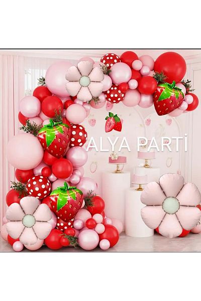 ALYA Σετ γενεθλίων PARTY LED συχνό σχέδιο φράουλα και ροζ μαργαρίτα Σετ γενεθλίων