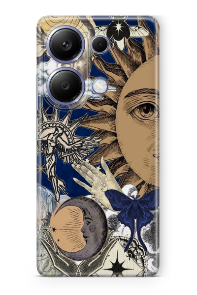 moonset Xiaomi Redmi Note 13 Pro 4G Uyumlu Güneş Kolaj Tasarımlı Baskılı Şeff...