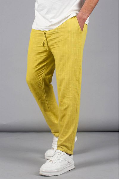 Madmext Yellow Muslin Fabric Men's Basic Trousers 5491