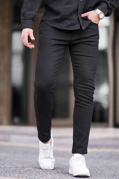 Madmext Pánské černé plátěné kalhoty slim fit