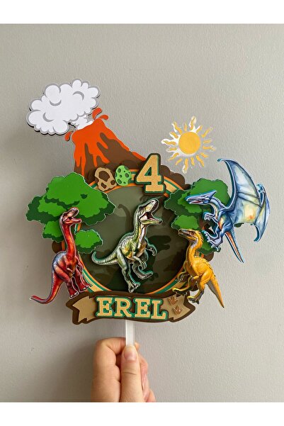 nerisdesign Dinozor Temalı 3D Cake Topper – İsme Özel Doğum Günü Pasta Süsü