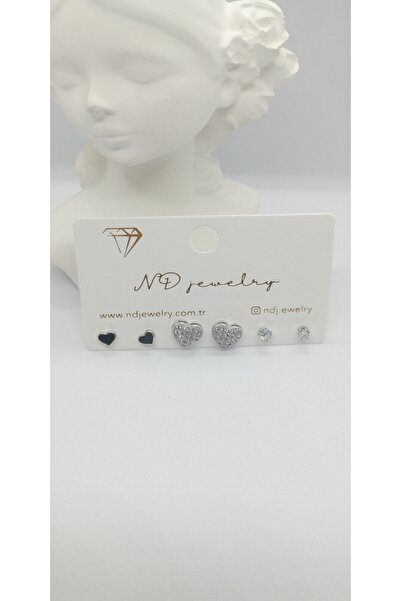 ndjewelry طقم أقراط على شكل قلب من الحجر الفضي والأسود