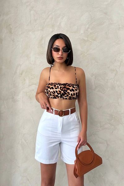 bacc Women's White Gabardine Belted Shorts Bchn- 2525735