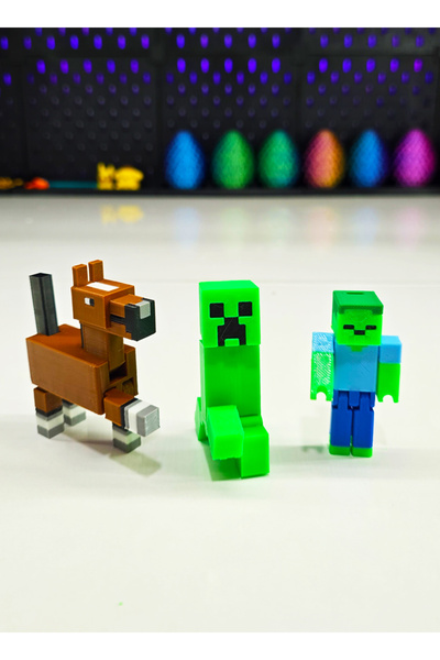 Suelo Butik 3'lü Set Minecraft Blok Canavarı Creeper, Zombi At Figürleri - Minecraft Karakter Oyuncakları 6-7 CM