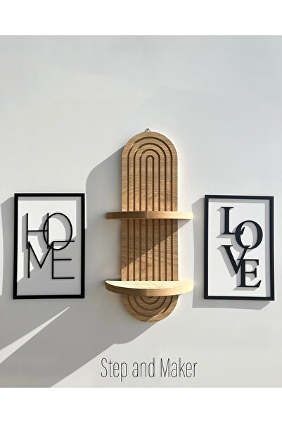 Step and Maker Çift Katmanlı 'Home Love Tablo' & Duvar Rafı ( 54-16 cm ) Duva...