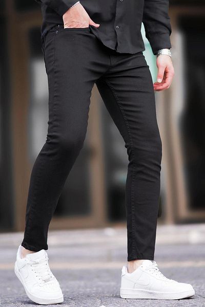 Madmext Pánské černé plátěné kalhoty slim fit