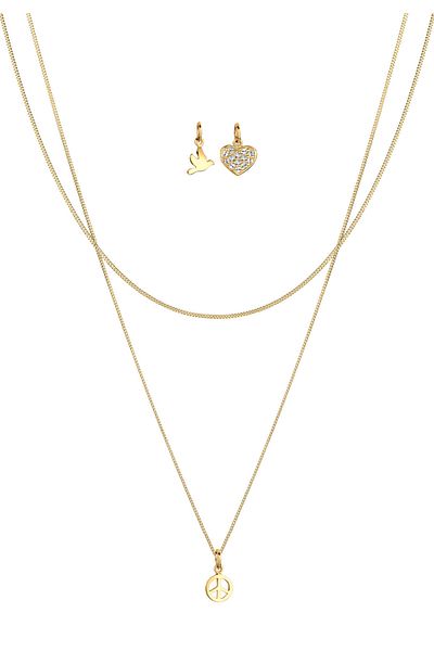 ELLI Necklace Ladies Peace Dove Heart With Crystals In 925 Sterling Silver Gold Plated