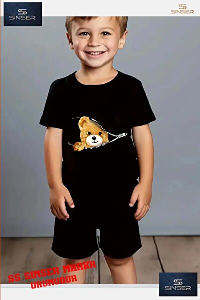 SS SİNSER Tricou cu gât rotund cu imprimeu special pentru copii „BEAR ZIPPER ...