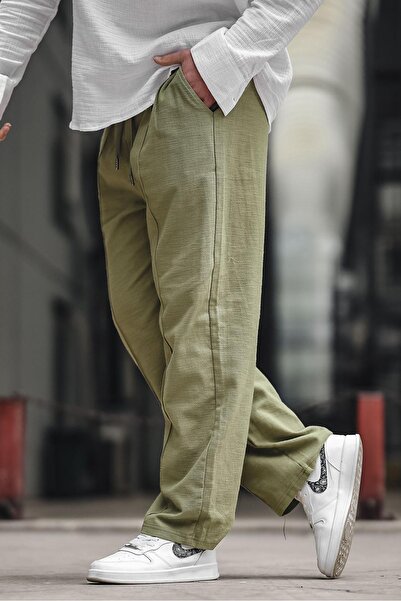 Madmext Khaki Men's Relaxed Cut Linen Trousers 6539