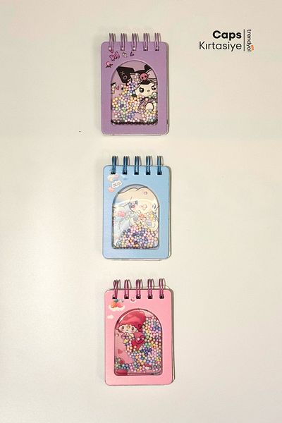 caps office 3Pcs Sanrio Mini Notebook Set with Foam Beads – Kuromi, Cinnamoroll & My Melody - A7 - 80 Sheets