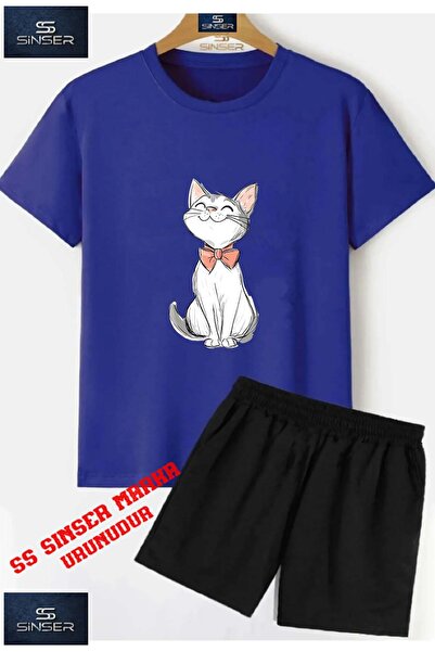 SS SİNSER Tricou cu gât rotund cu imprimeu special pentru copii „CAT BLACK PE...