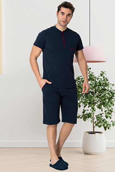 Mecit Pijama Mecit 2769 Lacivert Büyük Beden Şortlu Erkek Pijama Takımı