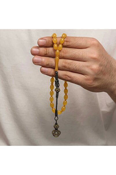 ECOME مسبحة صلاة من العنبر المضغوط بشراشيب فضية