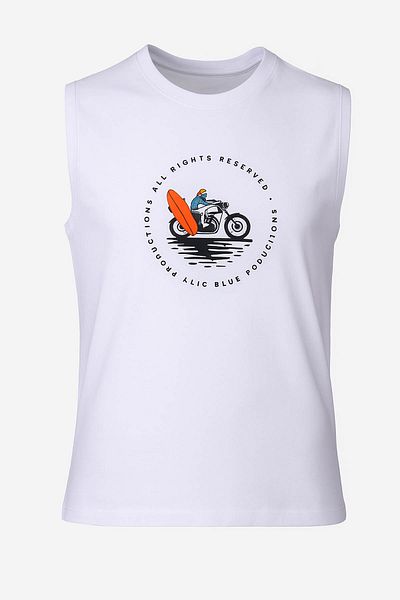 trender Motorcycle Print White Men's Sleeveless T-Shirt