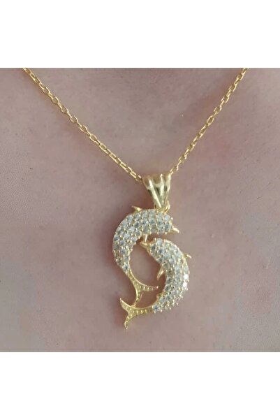 Gumush Gümüş Gold Çift Yunus Balığı Kadın Kolye
