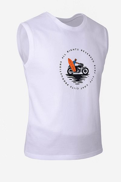 trender Motorcycle Print White Men's Sleeveless T-Shirt