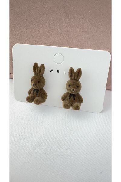 lilith accesuary Special Design, Plush Rabbit Earrings, Couple Earrings, Dark Coffee Earrings, Gift Wrapped