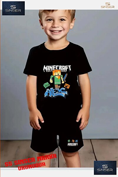 SS SİNSER Tricou cu gât rotund cu imprimeu special pentru copii „MINICRAFT AL...