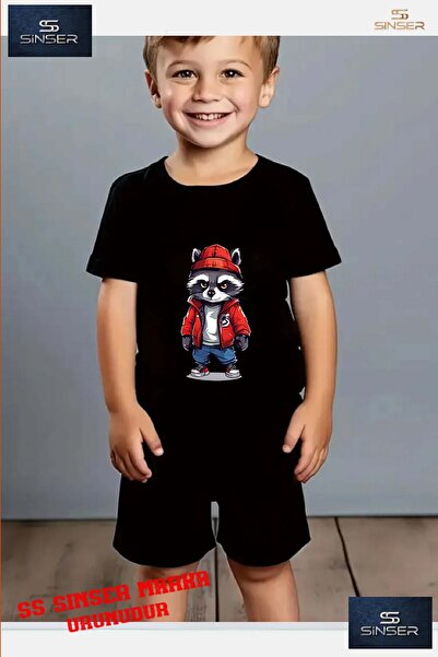 SS SİNSER Детска специална тениска с принт „Beaver Red Jacket“ и къси панталони