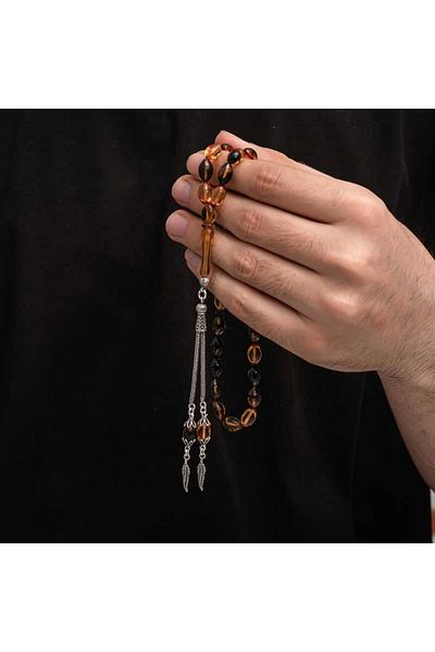adede Squeezing Silver Tassel Amber Prayer Beads