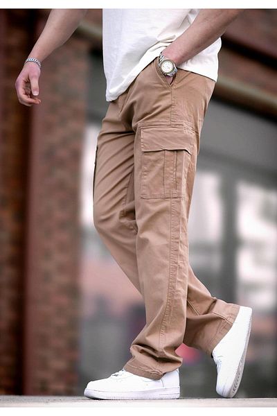 Madmext Camel Men's Cargo Pocket Baggy Pants 6811