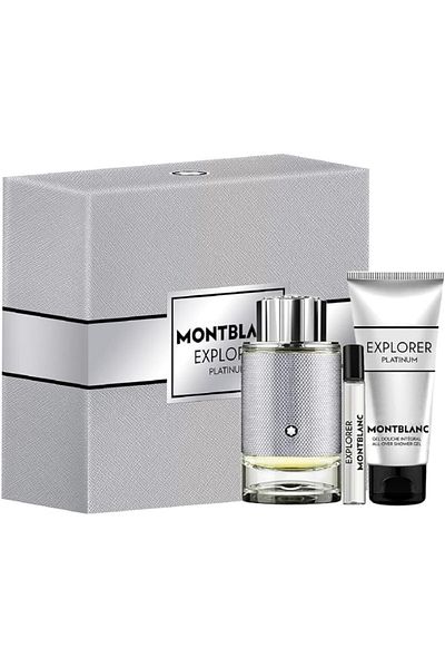 Mont Blanc Men's Eau de Parfum Explorer Platinum Set by Mont Blanc, 100ml + 7.5ml + 100ml Shower Gel