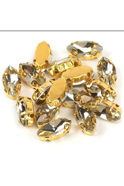 yiğit aksesuar 9X18 (1.8 cm) 20 Pieces White Gold Case Mounted Shuttle Glass Stone