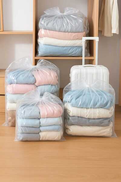 COLORPAK Çok Amaçlı Plastik Taşıma Torbası 75x(15+15)x120cm Şeffaf Renk (5 adet) Kalın Battal Poşet