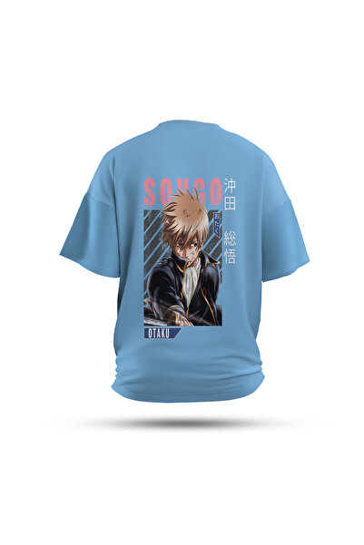 Zestia تي شيرت للجنسين، طباعة خلفية جينتاما أنمي، عادي، قطن 100%، تي شيرت أزر...