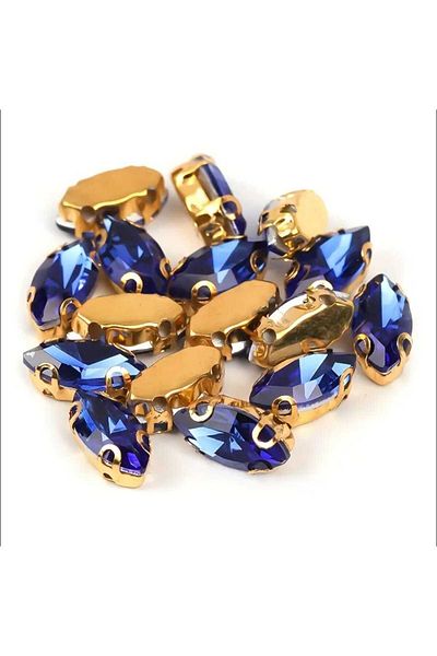 yiğit aksesuar 9X18 (1.8 cm) 20 Pieces Dark Blue Gold Case Mounted Shuttle Glass Stone