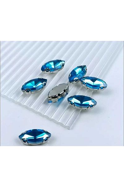yiğit aksesuar 9X18 (1.8 cm) 20 Pieces Light Blue Case Strut Shuttle Glass Stone