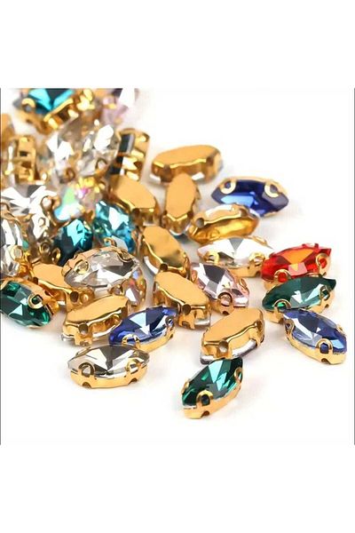 yiğit aksesuar 9X18 (1.8 cm) 20 Pieces Mixed Gold Case Mounted Shuttle Glass Stone