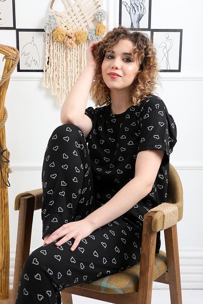 FAMES PİJAMA Patterned Combed Suprem Women's Pajama Set