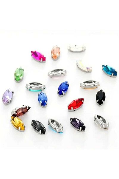 yiğit aksesuar 9X18 (1.8 cm) 20 Pieces Mixed Case Strut Shuttle Glass Stone