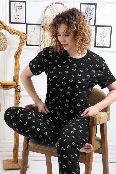 FAMES PİJAMA Patterned Combed Suprem Women's Pajama Set