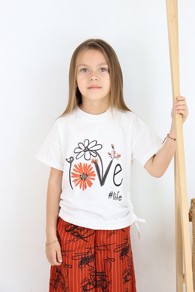 FESSHERA 🌸   Fata Copilul ''Dragoste # Set de tricou cu imprimeu Life și pantaloni largi cu model în dungi 🌸